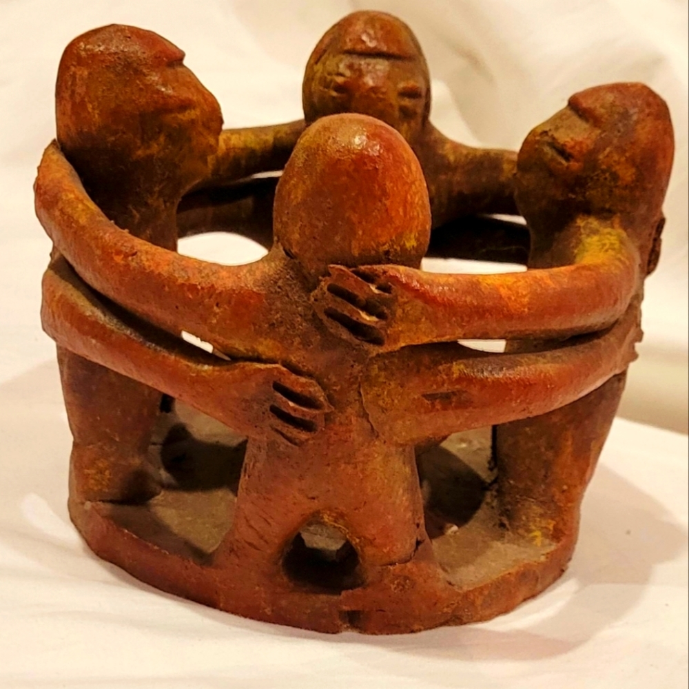 Mayan Circle of Friends Heavy Ceramic Statue Candle Holder